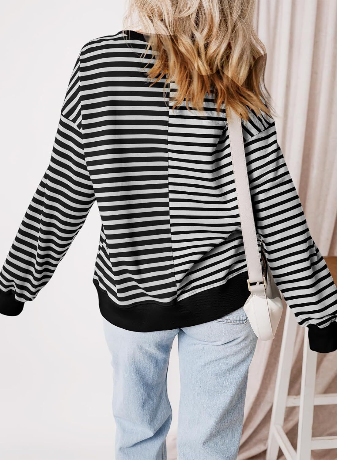 Women’s Oversized Sweatshirts Striped Color Block Crewneck Sweatshirt