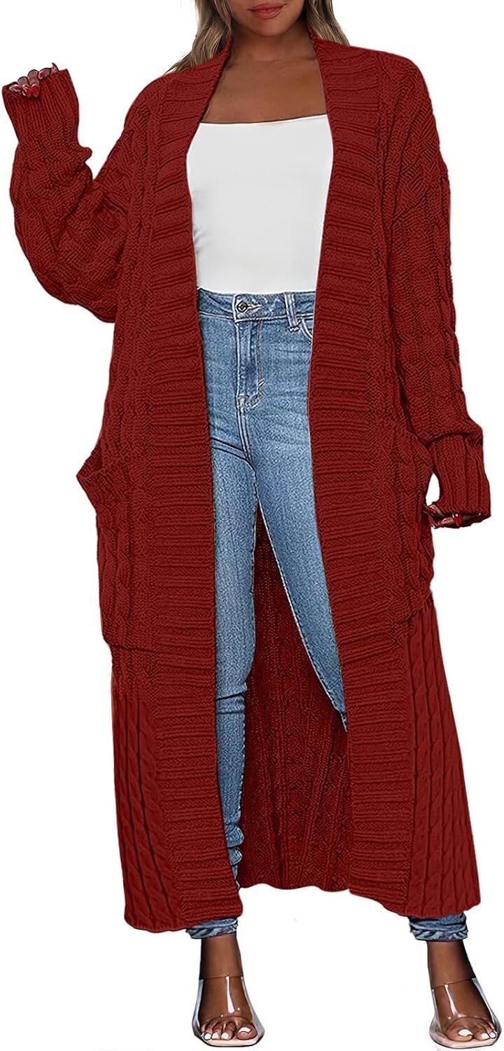 Women's Long Cardigan 2024 Oversized Coat Long Sleeve Open Cardigan Knitted Extra