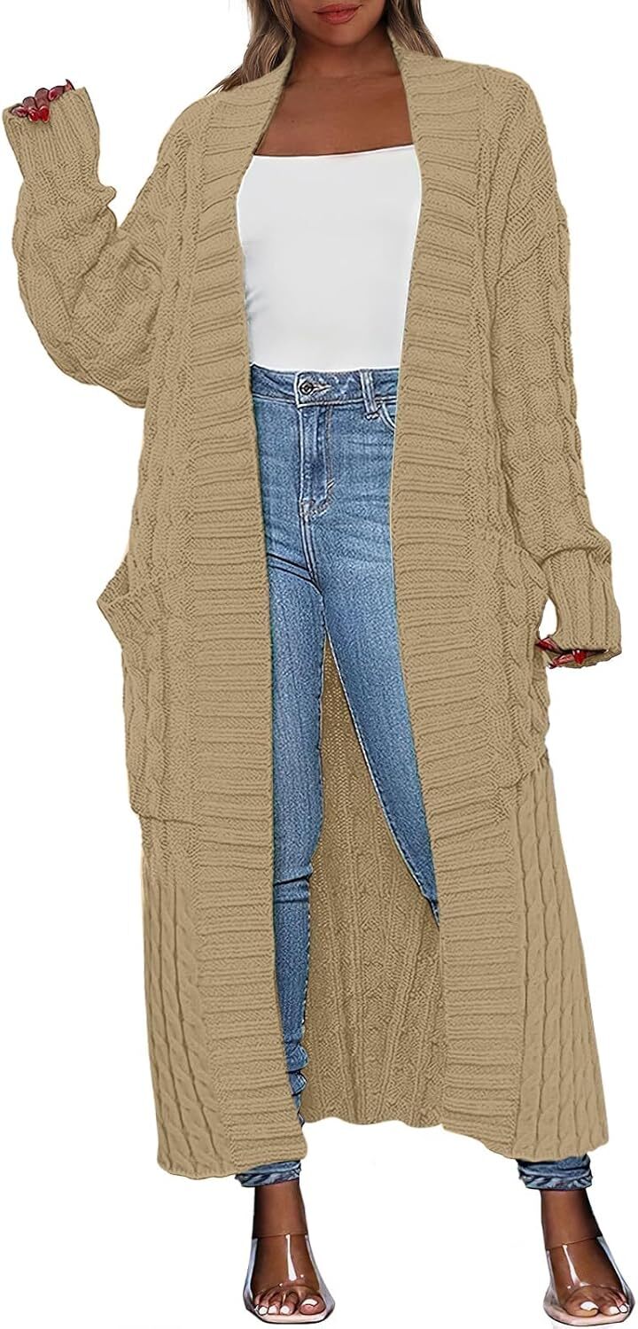 Women's Long Cardigan 2024 Oversized Coat Long Sleeve Open Cardigan Knitted Extra