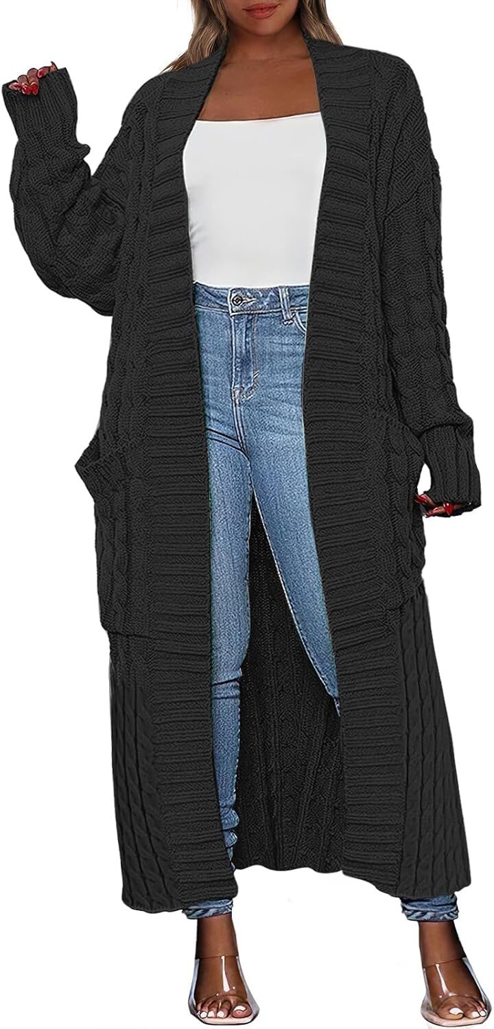 Women's Long Cardigan 2024 Oversized Coat Long Sleeve Open Cardigan Knitted Extra