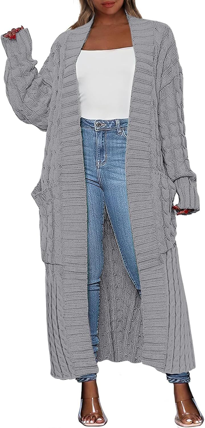 Women's Long Cardigan 2024 Oversized Coat Long Sleeve Open Cardigan Knitted Extra