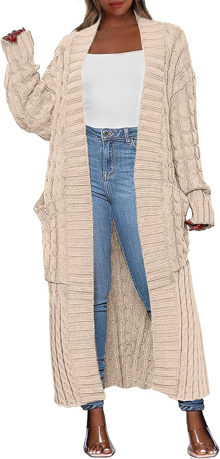 Women's Long Cardigan 2024 Oversized Coat Long Sleeve Open Cardigan Knitted Extra