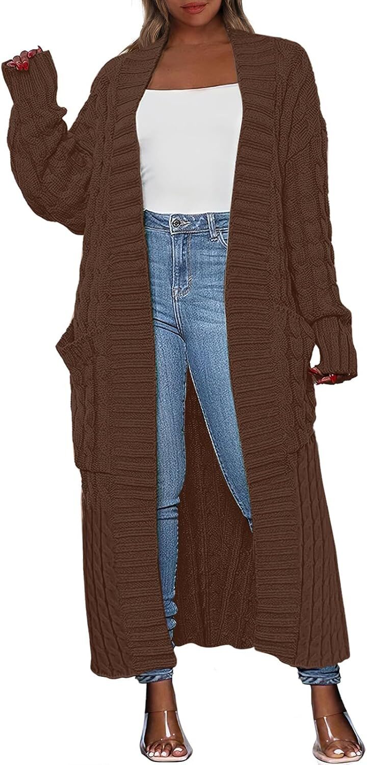 Women's Long Cardigan 2024 Oversized Coat Long Sleeve Open Cardigan Knitted Extra
