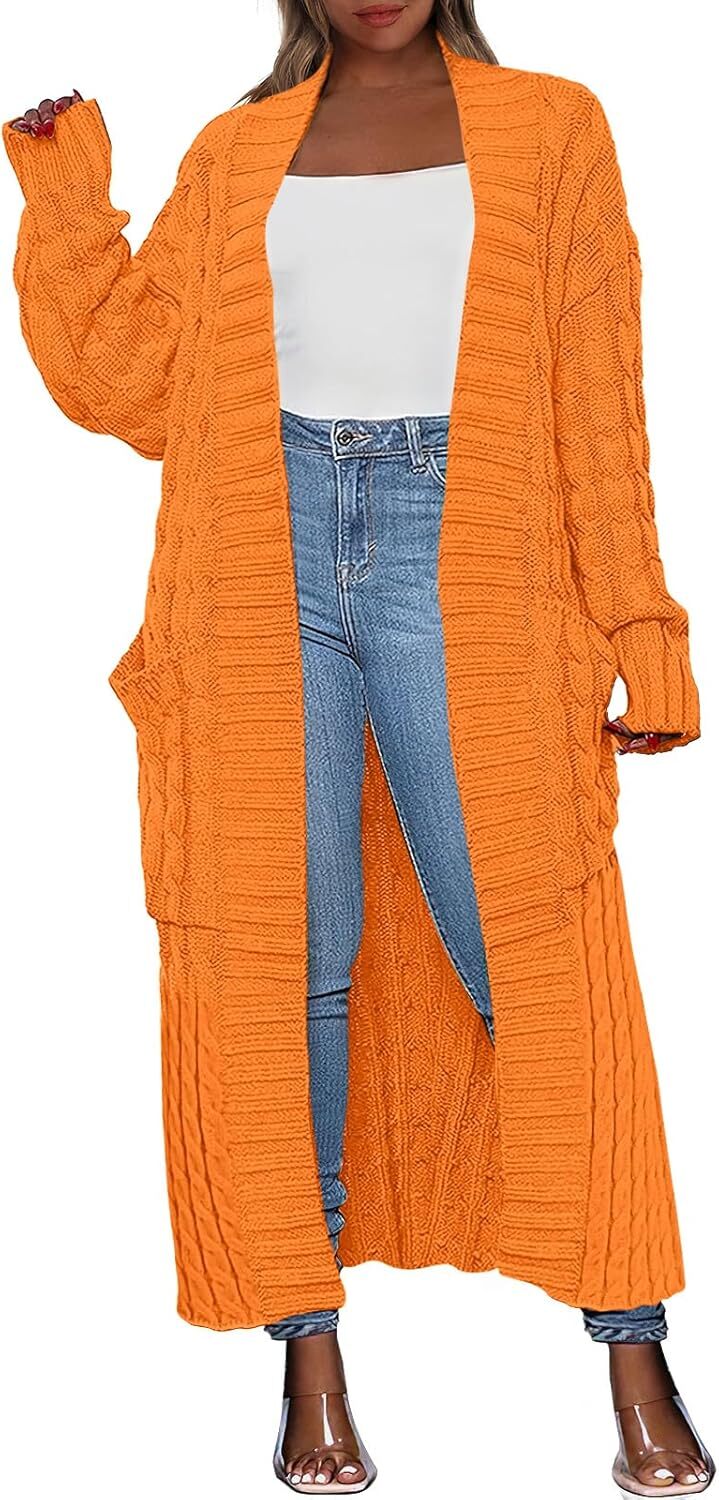 Women's Long Cardigan 2024 Oversized Coat Long Sleeve Open Cardigan Knitted Extra