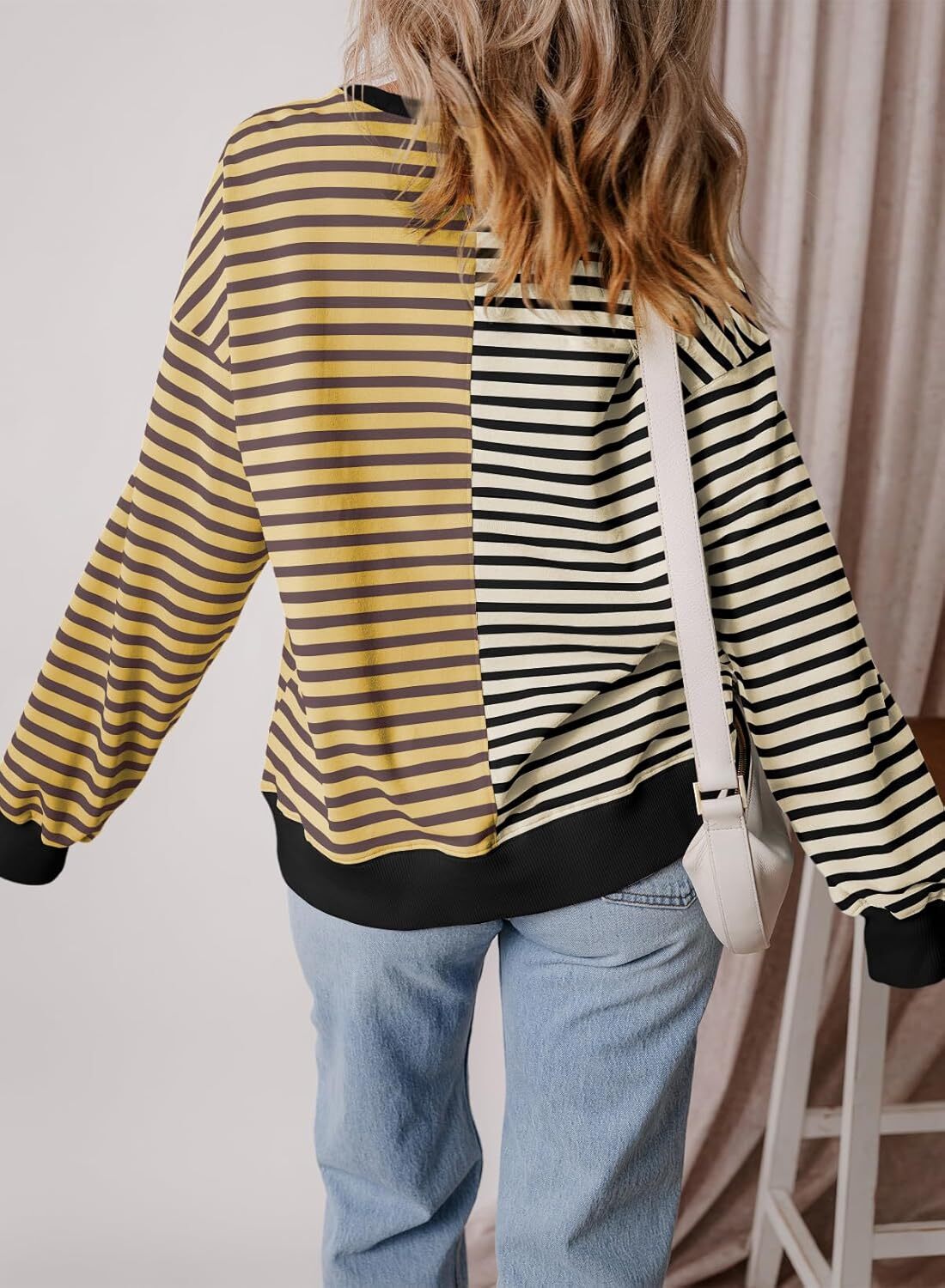 Women’s Oversized Sweatshirts Striped Color Block Crewneck Sweatshirt