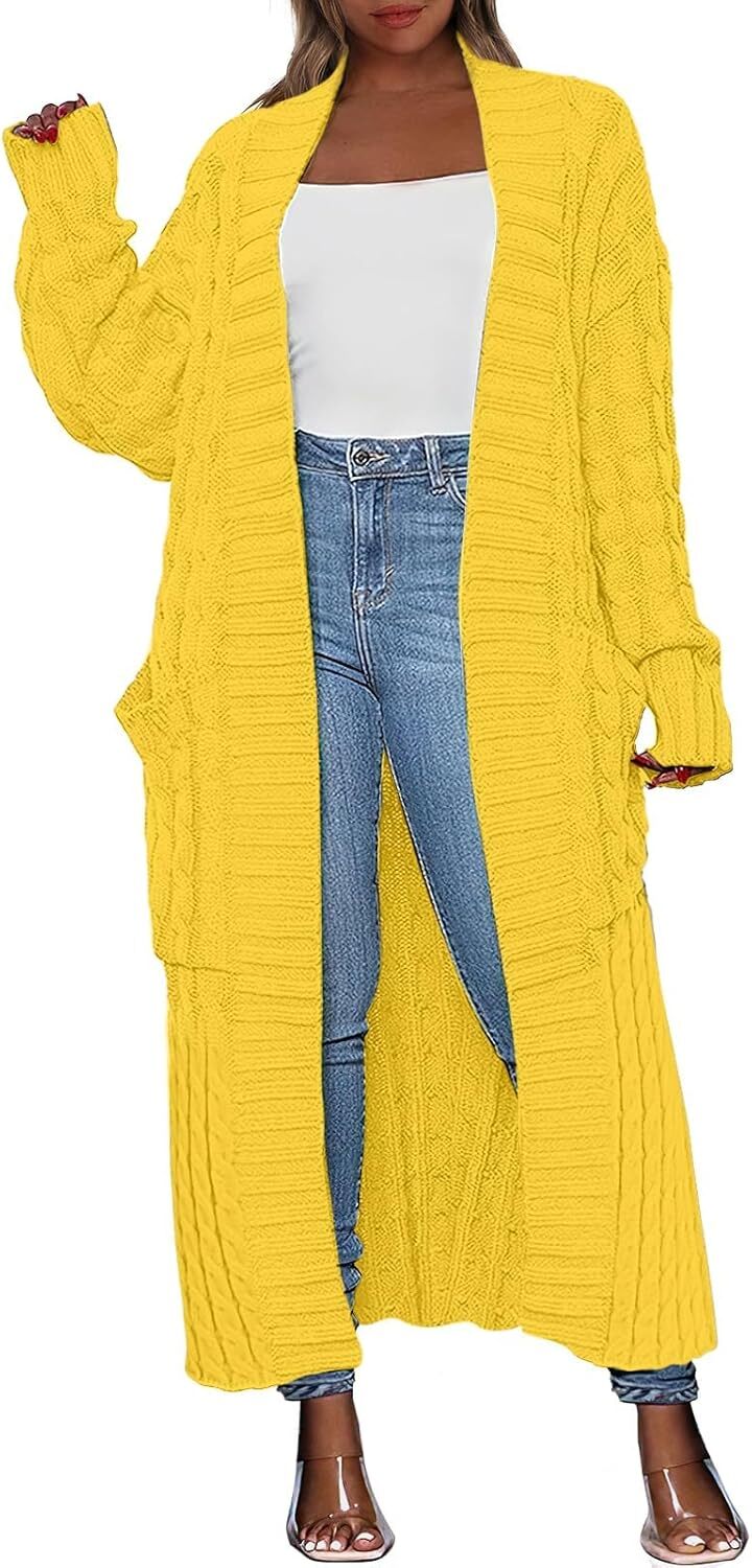 Women's Long Cardigan 2024 Oversized Coat Long Sleeve Open Cardigan Knitted Extra
