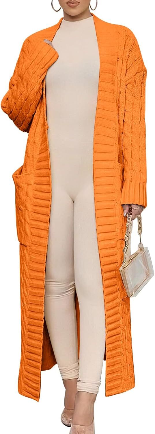 Women's Long Cardigan 2024 Oversized Coat Long Sleeve Open Cardigan Knitted Extra