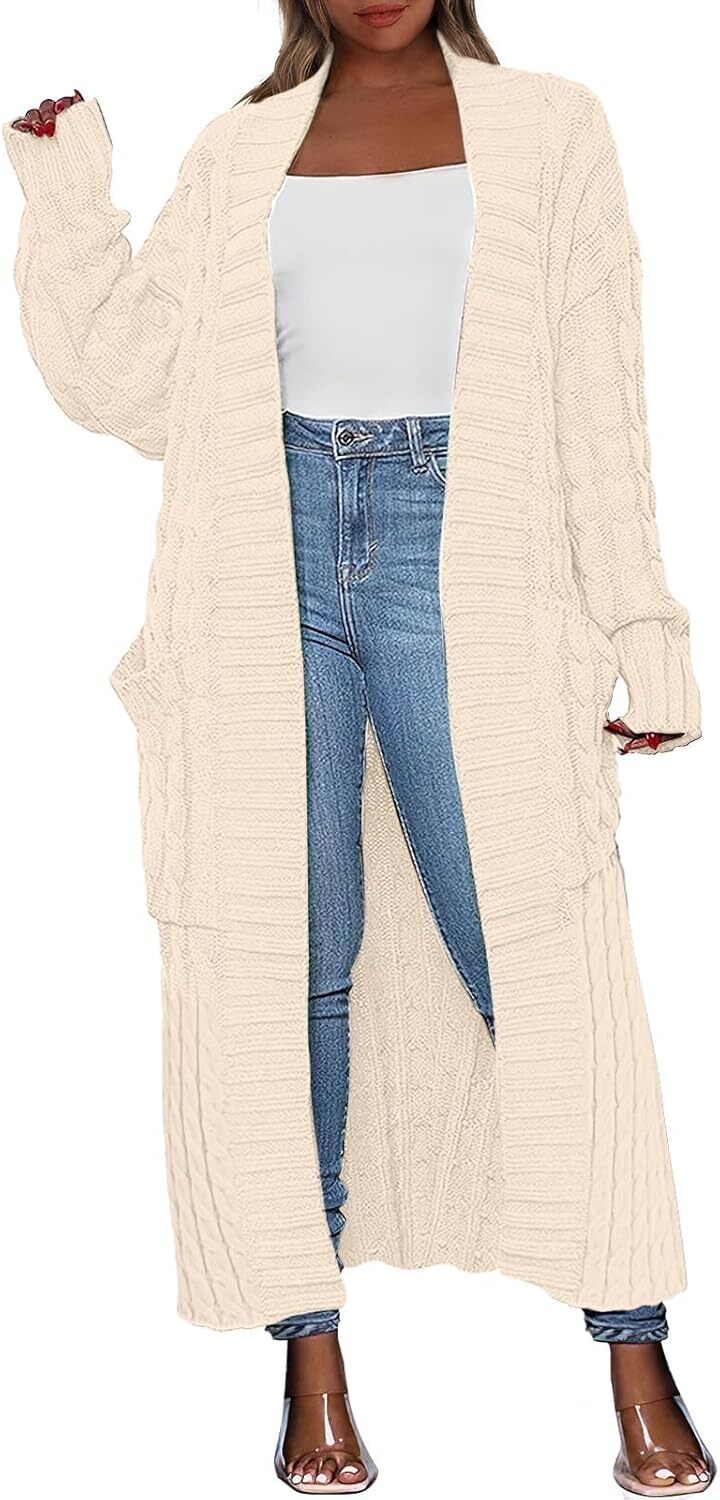 Women's Long Cardigan 2024 Oversized Coat Long Sleeve Open Cardigan Knitted Extra