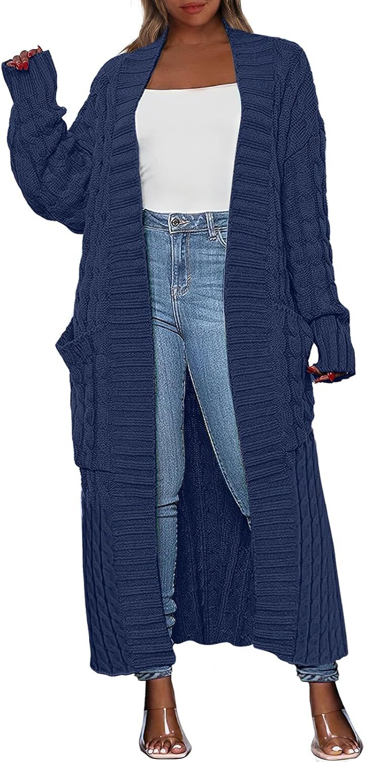 Women's Long Cardigan 2024 Oversized Coat Long Sleeve Open Cardigan Knitted Extra