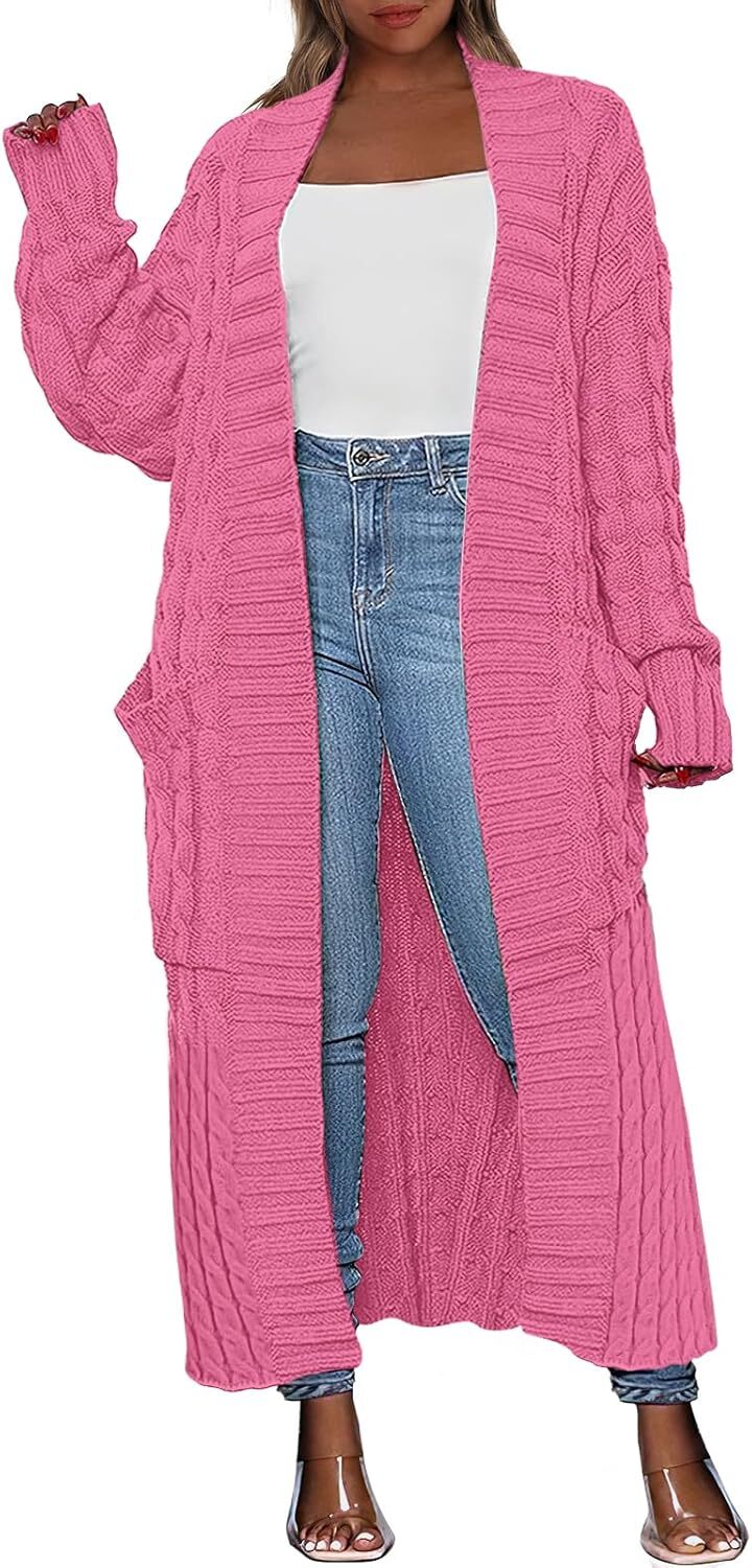 Women's Long Cardigan 2024 Oversized Coat Long Sleeve Open Cardigan Knitted Extra